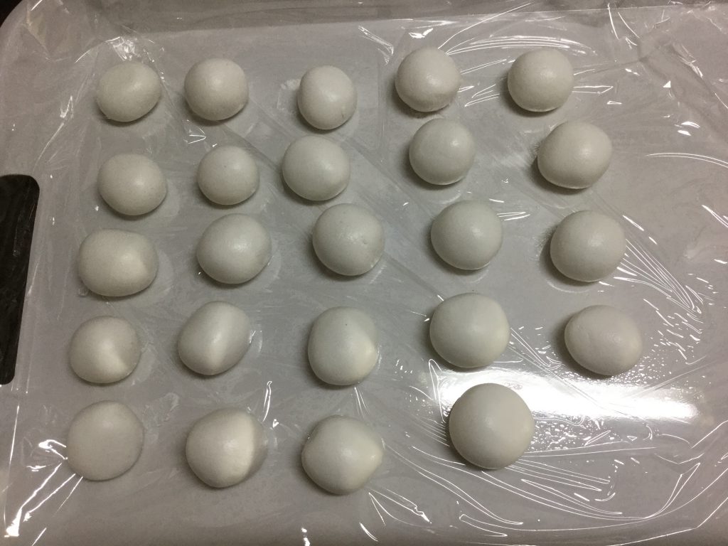Form the shiratama dango glutinous rice flour dough into little balls